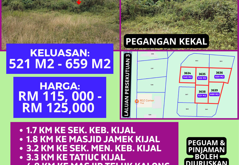 5 LOT TANAH PERUMAHAN UNTUK DIJUAL DI KAMPUNG PENUNJUK, KIJAL, KEMAMAN, TERENGGANU