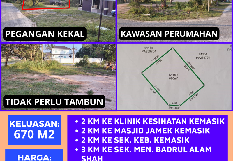 TANAH LOT PERUMAHAN UNTUK DIJUAL DI R.T.T. GONG CHENGAL, KEMASIK, KEMAMAN, TERENGGANU