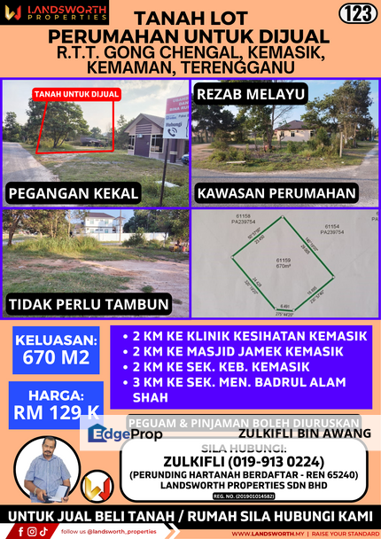 TANAH LOT PERUMAHAN UNTUK DIJUAL DI R.T.T. GONG CHENGAL, KEMASIK, KEMAMAN, TERENGGANU, Terengganu, Kemasik