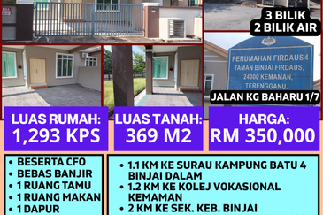 RUMAH SEMI D (CORNER LOT) UNTUK DIJUAL DI LOT 61151, TAMAN FIRDAUS 4, BINJAI, KEMAMAN, TERENGGANU