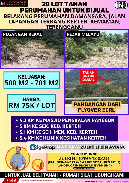 20 LOT TANAH PERUMAHAN UNTUK DIJUAL DI BELAKANG PERUMAHAN DAMANSARA, JALAN LAPANGAN TERBANG KERTEH, KEMAMAN, TERENGGANU, Terengganu, Kerteh