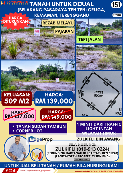 TANAH LOT PERUMAHAN UNTUK DIJUAL DI (BELAKANG PASARAYA TEN-TEN), GELIGA, KEMAMAN, TERENGGANU, Terengganu, Cukai
