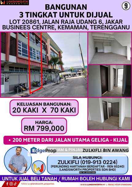 BANGUNAN 3 TINGKAT UNTUK DIJUAL DI LOT 20861, JALAN RAJA UDANG 6, JAKAR BUSINESS CENTRE, KEMAMAN, TERENGGANU, Terengganu, Kemaman