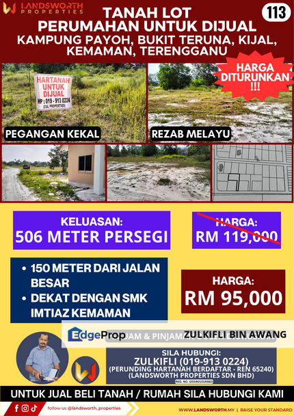 TANAH LOT PERUMAHAN UNTUK DIJUAL DI KAMPUNG PAYOH, BUKIT TERUNA, KIJAL, KEMAMAN, TERENGGANU, Terengganu, Kijal
