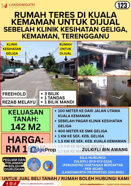 RUMAH TERES DI KUALA KEMAMAN UNTUK DIJUAL DI SEBELAH KLINIK KESIHATAN GELIGA, KEMAMAN, TERENGGANU, Terengganu, Kemaman