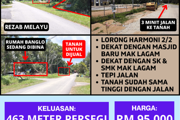 TANAH LOT PERUMAHAN UNTUK DIJUAL DI JALAN HARMONI 2/2, MAK LAGAM, KEMAMAN, TERENGGANU