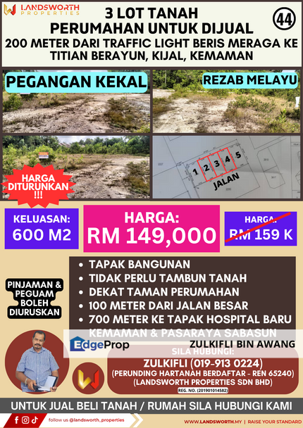 3 LOT TANAH PERUMAHAN UNTUK DIJUAL DI 200 METER DARI TRAFFIC LIGHT BERIS MERAGA KE TITIAN BERAYUN, KIJAL, KEMAMAN, TERENGGANU, Terengganu, Kijal