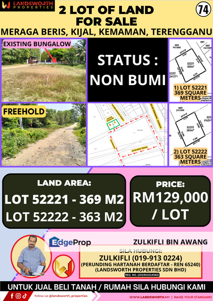 2 LOT TANAH PERUMAHAN UNTUK DIJUAL DI MERAGA BERIS, KIJAL, KEMAMAN, TERENGGANU, Terengganu, Kijal