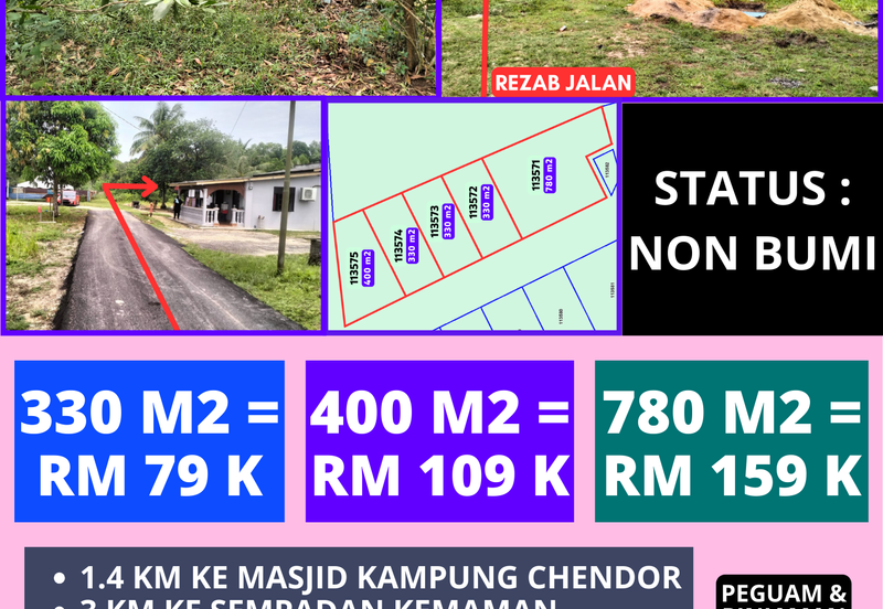 5 LOT TANAH PERUMAHAN UNTUK DIJUAL DI KAWASAN CHENDOR SEMPADAN, CHENDOR, KUANTAN, PAHANG