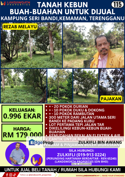 TANAH KEBUN BUAH-BUAHAN UNTUK DIJUAL DI KAMPUNG SERI BANDI, KEMAMAN, TERENGGANU, Terengganu, Cukai