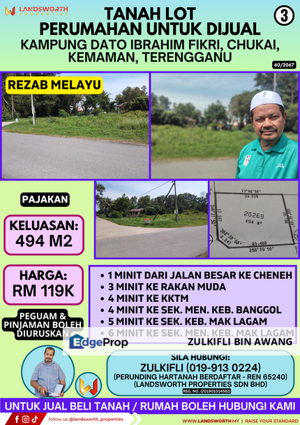 TANAH LOT PERUMAHAN UNTUK DIJUAL DI KAMPUNG DATO IBRAHIM FIKRI, CHUKAI, KEMAMAN, TERENGGANU, Terengganu, Cukai