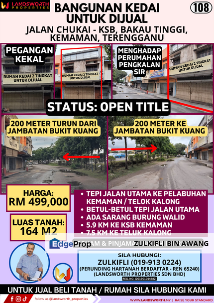 BANGUNA  KEDAI 2 TINGKAT UNTUK DIJUAL DI JALAN CHUKAI KE KSB, BAKAU TINGGI, KEMAMAN, TERENGGANU, Terengganu, Cukai