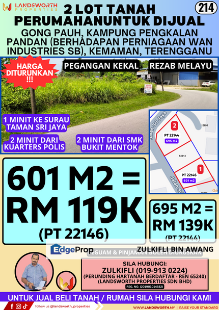 2 LOT TANAH PERUMAHAN UNTUK DIJUAL DI GONG PAUH, KAMPUNG PENGKALAN PANDAN, KEMAMAN, TERENGGANU, Terengganu, Cukai
