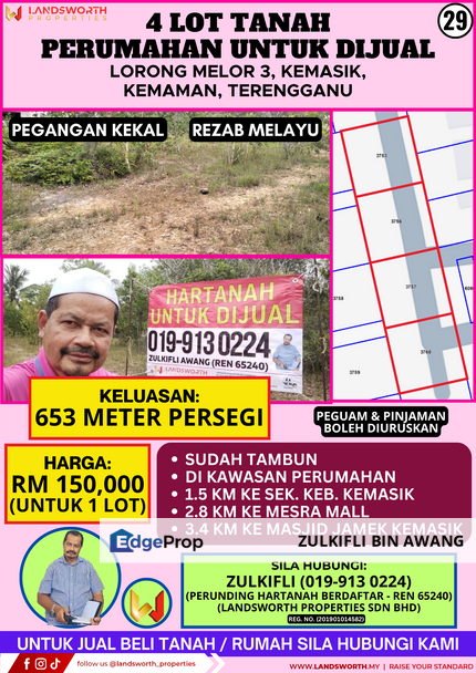 4 LOT TANAH PERUMAHAN UNTUK DIJUAL DI LORONG MELOR 3, KEMASIK, KEMAMAN, TERENGGANU, Terengganu, Kemasik