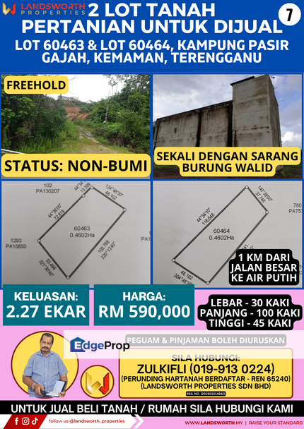 2 LOT TANAH PERTANIAN UNTUK DIJUAL DI KAMPUNG PASIR GAJAH, KEMAMAN, TERENGGANU, Terengganu, Kemaman