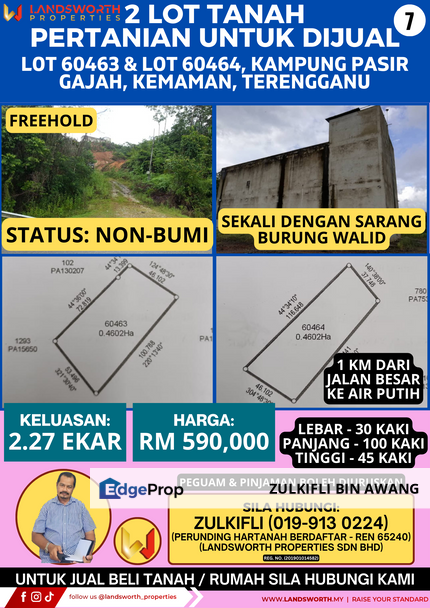 2 LOT TANAH PERTANIAN UNTUK DIJUAL DI KAMPUNG PASIR GAJAH, KEMAMAN, TERENGGANU, Terengganu, Kemaman