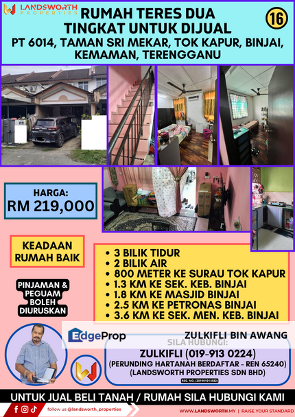 RUMAH TERES DUA TINGKAT UNTUK DIJUAL DI TAMAN SRI MEKAR, TOK KAPUR, BINJAI, KEMAMAN, TERENGGANU, Terengganu, Kemaman