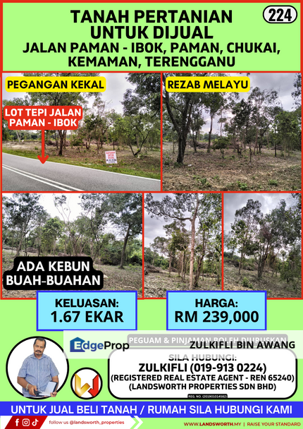 TANAH LOT PERTANIAN UNTUK DIJUAL DI JALAN PAMAN -  IBOK, PAMAN, CHUKAI, KEMAMAN, TERENGGANU, Terengganu, Cukai