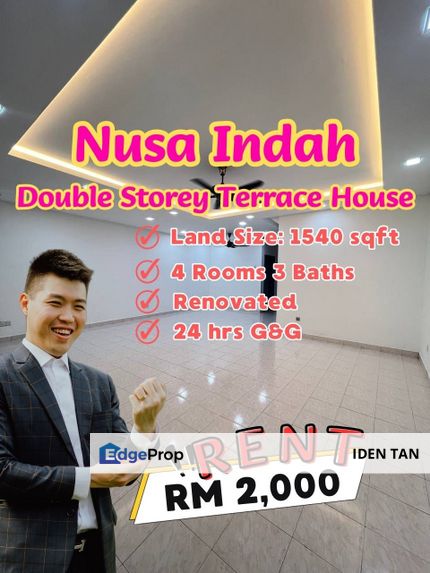 Nusa Indah Double Storey Terrace House For Rent, Johor, Nusajaya
