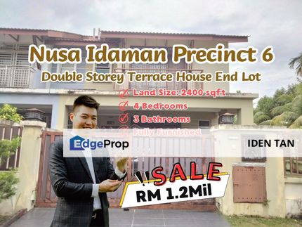 Nusa Idaman Double Storey Terrace House End Lot with Extra Land For Sale, Johor, Nusajaya