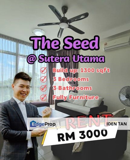 The Seed @ Sutera Utama 3 Bedrooms Fully Furnished For Rent, Johor, Skudai