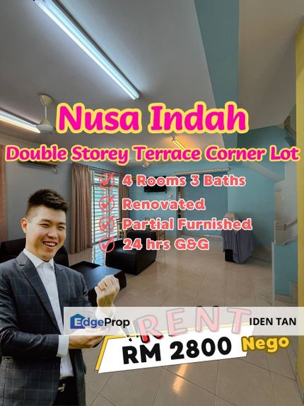 Nusa Indah Double Storey Terrace House Corner Lot For Rent, Johor, Johor Bahru