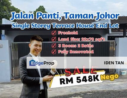 Taman Johor Single Storey Terrace House End Lot For Sale Near Bukit Mewah, Munsyi Ibrahim, Taman Cempaka, Taman Dahlia, Tampoi Indah, Taman Anggerik, Johor, Johor Bahru