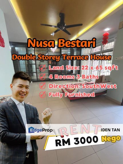 Nusa Bestari Double Storey Terrace House Fully Furnished Unit For Rent Near Sutera Utama, Perling, Tun Aminah, Bukit Indah, Selesa Jaya, Uda Utama, Johor, Skudai