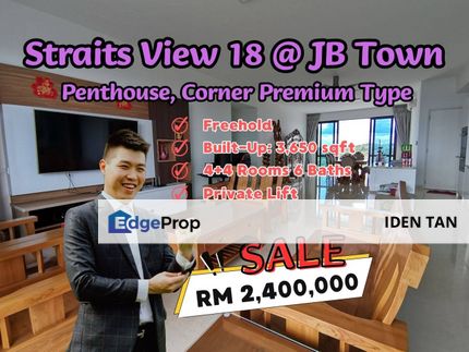  Straits View 18 Penthouse Corner Premium Type For Sale Near Nong Chik, Danga Bay, JB Town, Paragon Residences, Straits View, Golden Sands,Aloha Tower, Johor, Johor Bahru