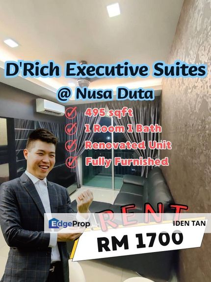 D'Rich Executive Suites Nusa Duta 1 Bedroom Fully Furnished Unit For Rent Near Bukit Indah, Perling, Taman Baiduri, Nusa Bestari, Uda Utama, Nusajaya, Johor, Johor Bahru