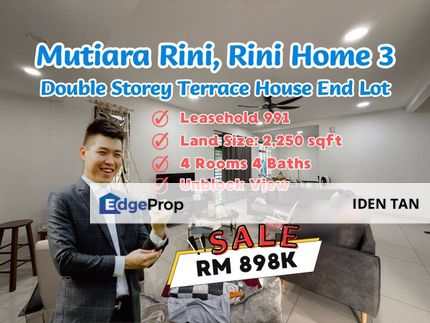Rini Home 3 Mutiara Rini Double Storey Terrace End Lot For Sale Near Tun Aminah, Mutiara Utama, Rini Hill, Mutiara Bestari, Mutiara Mas, Skudai Baru, Johor, Skudai