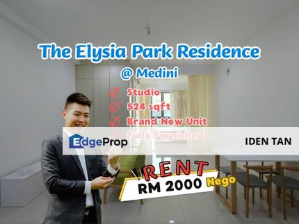 The Elysia Park Residence Fully Furnished Brand New Studio For Rent Near Medini, Iskandar Puteri, Eco Botanic, Gelang Patah, Bukit Indah, East Ledang, Johor, Nusajaya