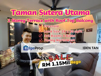 Sutera Utama 2 Storey Terrace with Roof Top Balcony For Sale Near Tun Aminah, Danga Sutera, Perling, Indah Heights, Nusa Bestari, Uda Utama, Skudai, Johor, Skudai