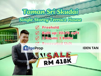 Sri Skudai Single Storey Terrace House For Sale Near Sri Putri, Taman Harmoni, Impian Emas, Tun Aminah, Sutera Utama, Bukit Gemilang,Taman Nesa,Skudai, Johor, Skudai