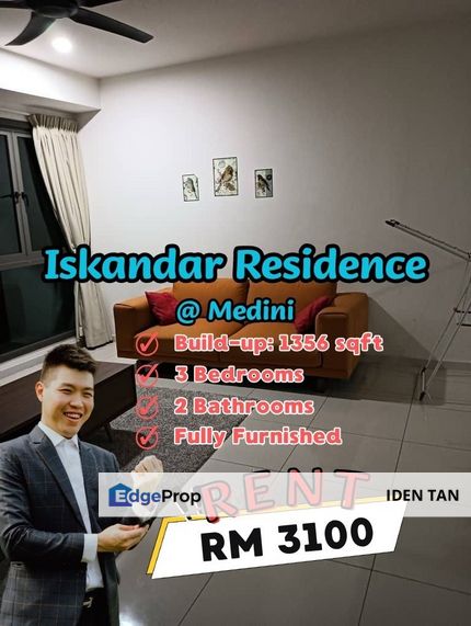 Iskandar Residences Medini 3 Bedrooms Fully Furnished For Rent Near Medini, Iskandar Puteri, Eco Botanic, Gelang Patah, Horizon Hills, Puteri Harbour, Johor, Nusajaya
