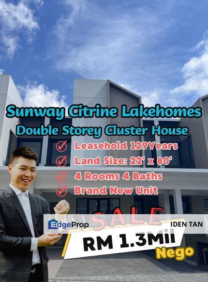 Sunway Citrine Lakehomes Double Storey Cluster Brand New Unit For Sale Near Emerald Residence, Sunway Iskandar, Iskandar Residence, Medini, Nusajaya, Johor, 