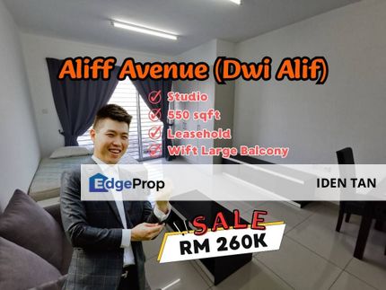 Aliff Avenue (Dwi Alif) Studio with Large Balcony For Sale Tampoi, Damansara Aliff, Bandar Baru Uda, Desa Rahmat, Country Garden Central Park, Larkin, Johor, Johor Bahru