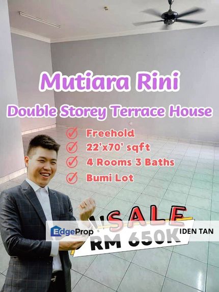 Mutiara Rini Double Storey Terrace House For Sale Near Skudai Indah, Mutiara Mas, Mutiara Bestari, Taman Universiti, Tun Aminah, Sutera Utama, Skudai , Johor, Skudai
