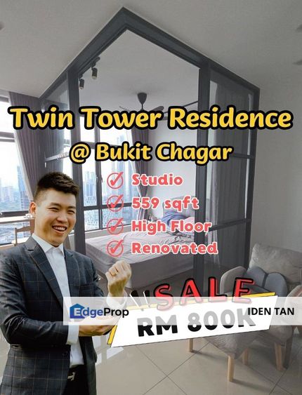 Twin Tower Residence Studio For Sale Near Bukit Chagar, JB Sentral, Stulang, JB Town, Taman Pelangi, Kim Teng Park, Taman Century, Serene Park, CIQ, Johor, Johor Bahru