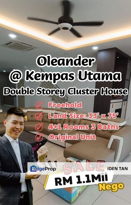 Oleander Kempas Utama Double Storey Cluster House Original Unit For Sale Near Kempas Indah, Impian Emas, Setia Tropika, Nasa City, Dato Onn, Kempas, Johor, Johor Bahru