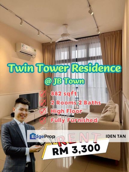 Twin Tower Residence High Floor Fully Furnished For Rent Near JB Town, Paragon Suites, TriTower Residence, SKS Pavillion, The Astaka, Setia Sky 88,CIQ, Johor, Johor Bahru
