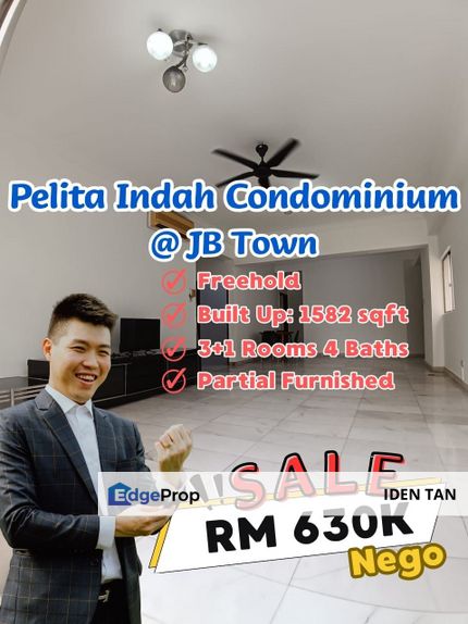 Pelita Indah Condominium JB Town For Sale Near Wadihana, Taman Abad, Taman Pelangi, Sri Tebrau, Kebun Teh, Setia Sky 88, SKS Pavillion, Twin Galaxy, Johor, Johor Bahru