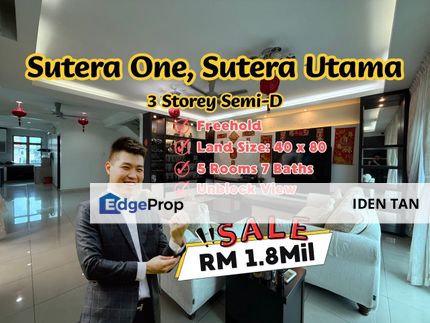 Sutera Utama Sutera One 3 Storey Semi-D For Sale Near Danga Sutera, Nusa Bestari, Sri Yaacob, Perling, Bukit Indah, Tun Aminah, Skudai Indah, Skudai, Johor, Skudai