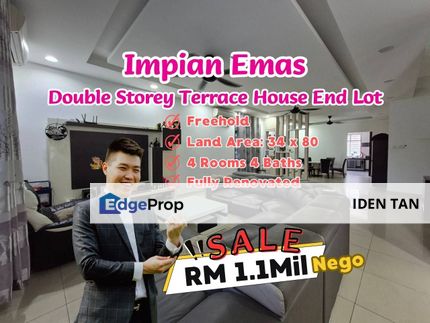 Impian Emas Double Storey Terrace House End Lot Fully Renovated For Sale Near Bukit Impian, Taman Anggerik, Sri Putra, Setia Tropika, Kempas Utama, Johor, Skudai