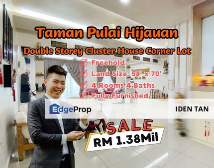 Pulai Hijauan Double Storey Cluster House Corner Lot Fully Furnished For Sale Near Kangkar Pulai, Amber Hill, Pulai Indah, Pulai Perdana, Pulai Jaya, Johor, Kangkar Pulai