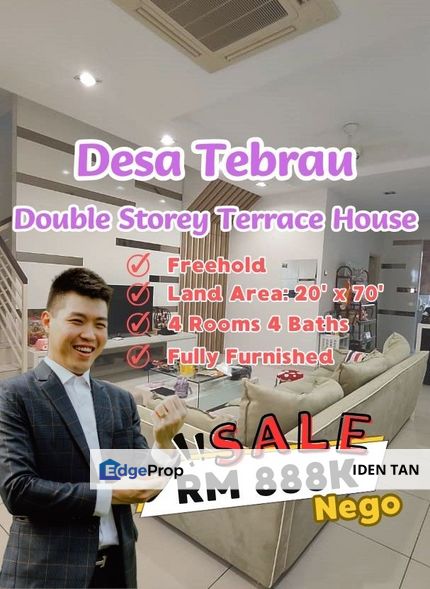 Desa Tebrau Double Storey Terrace House Fully Furnished For Sale Near Mount Austin, Johor Jaya, Taman Gaya, Pelangi Indah, Ehsan Jaya, Desa Jaya,Molek, Johor, Johor Bahru