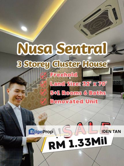 Nusa Sentral 3 Storey Cluster House For Sale Near Iskandar Puteri, Eco Botanic, Horizon Hills, Bukit Indah, Nusantara Prima, Nusa Bayu, Gelang Patah, Johor, 