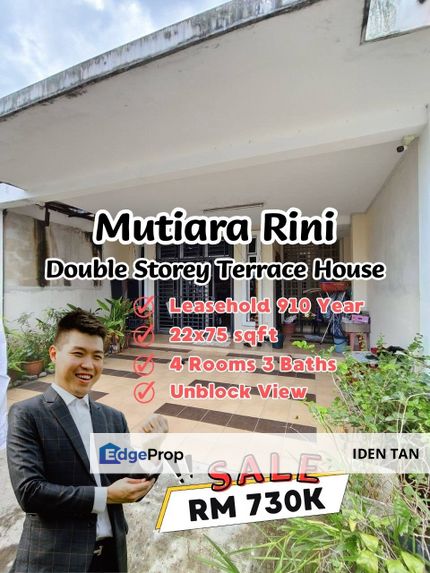 Mutiara Rini Double Storey Terrace House Original Condition For Sale Near Mutiara Bestari, Skudai Indah, Tun Aminah, Sutera Utama, Mutiara Mas, Skudai, Johor, Skudai