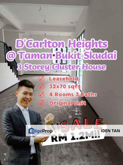 D'Carlton Heights Bukit Skudai 3 Storey Cluster House For Sale Near Taman Nesa, Skudai Indah, Tun Aminah, Sutera Utama, Taman Harmoni, Sri Skudai, Johor, Skudai