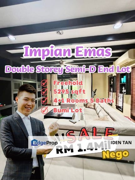 Impian Emas Double Storey Semi-D End Lot with Big Land For Sale Near Impian Heights, Taman Anggerik, Bukit Impian, Setia Tropika, Kempas Utama, Kempas, Johor, Skudai